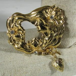 Vintage Kirk Folly Rhinestone Flower Fairy GOLD PL